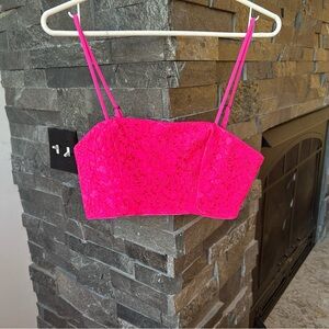 NBD x Naven Twins Neon Hot Pink Lace Crop Tank